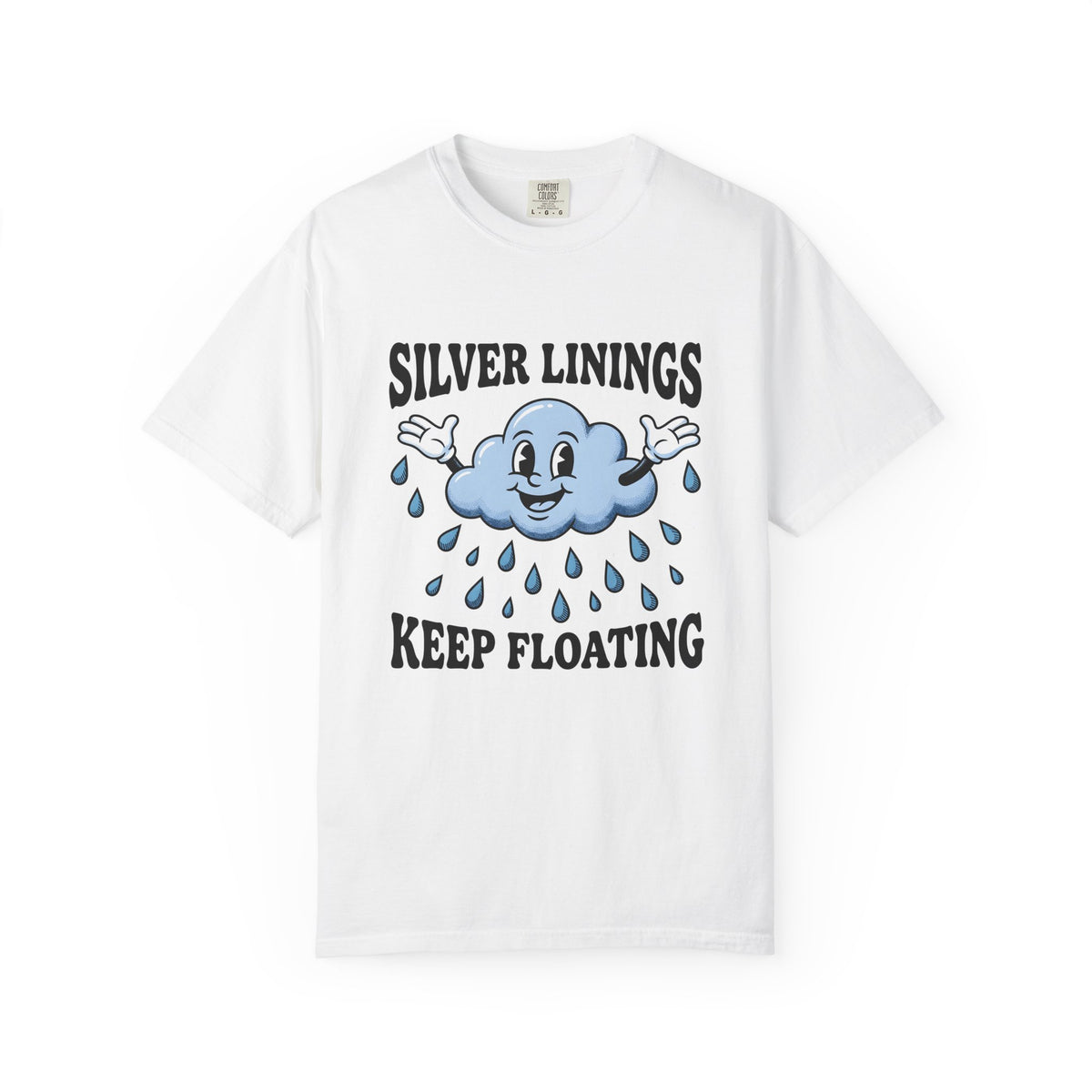 Happy Cloud T-Shirt Funny Positivity Gift Women Cartoon T-Shirt Cloud T-Shirt Humor Fan Comic T-Shirt Optimistic Graphic Retro Raindrops T-Shirt