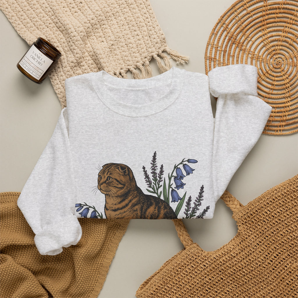Tiger Cat Sweatshirt Cat Petals Gift Women Leaf Sweatshirt Tabby Cat Sweatshirt Cat Fan Feline Sweatshirt Floral Graphic Sketch Wild Blooms Sweatshirt