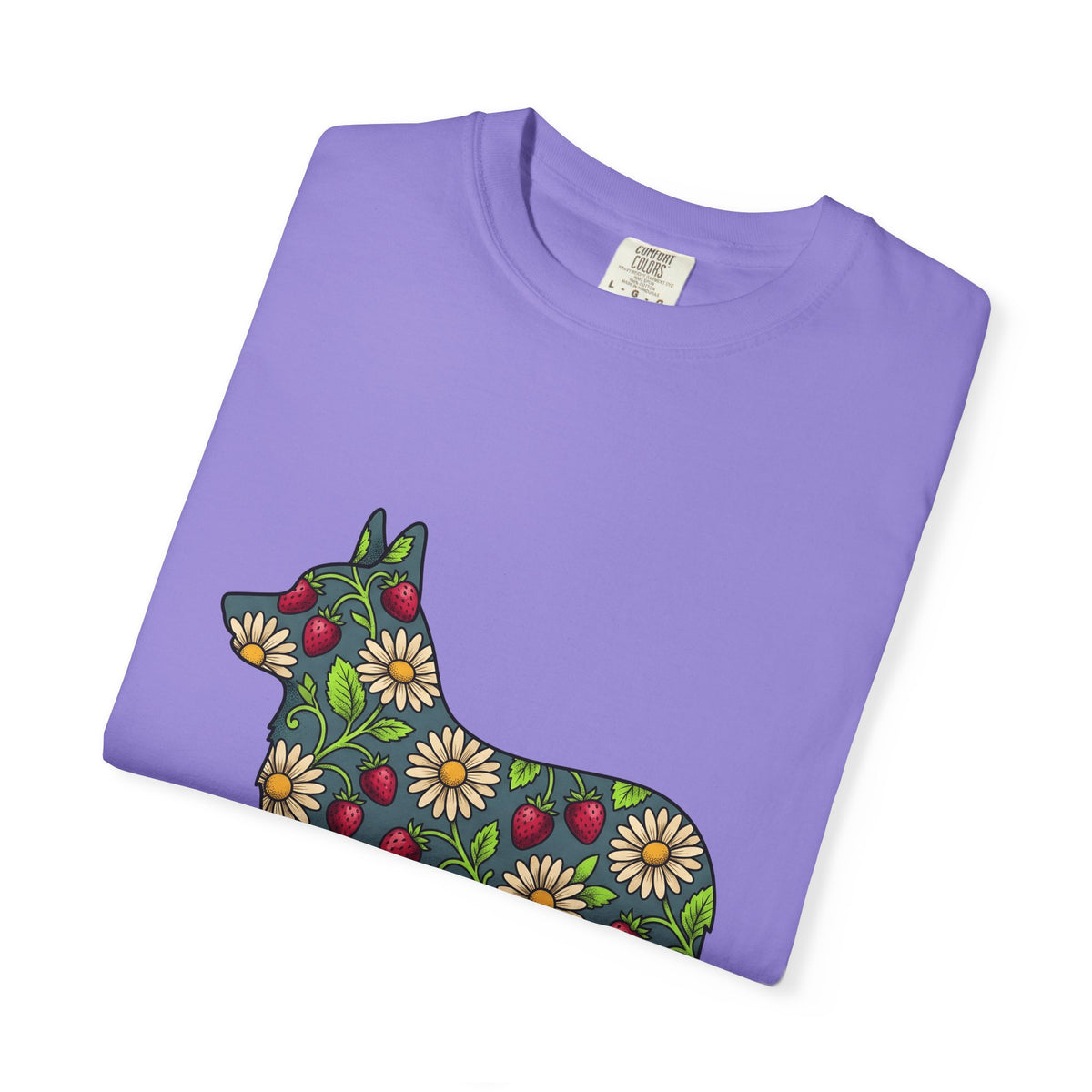 Corgi Blossom T-Shirt Dog Wildlife Gift Women Garden T-Shirt Puppy T-Shirt Dog Fan Animal Graphic Illustration T-Shirt Hand Drawn Fruit T-Shirt
