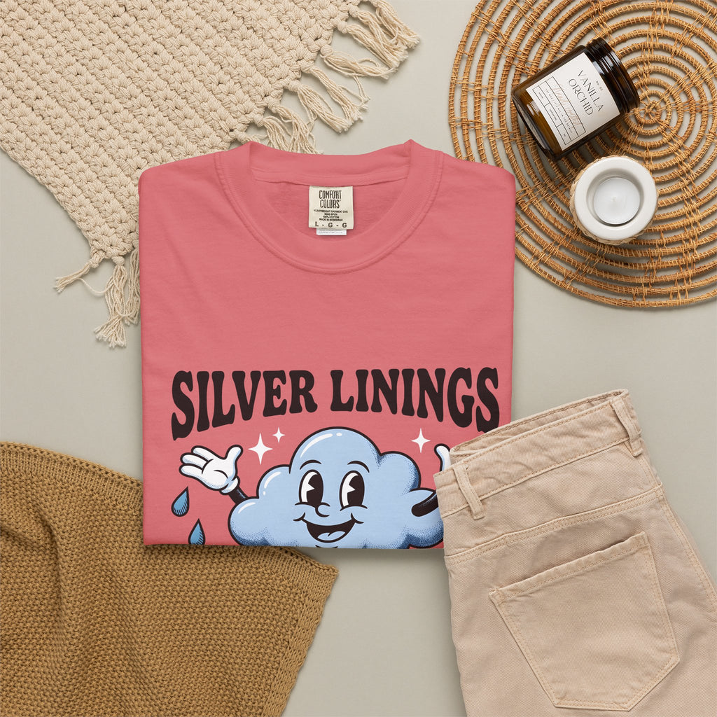 Happy Cloud T-Shirt Funny Positivity Gift Women Cartoon T-Shirt Cloud T-Shirt Humor Fan Comic T-Shirt Optimistic Graphic Retro Raindrops T-Shirt