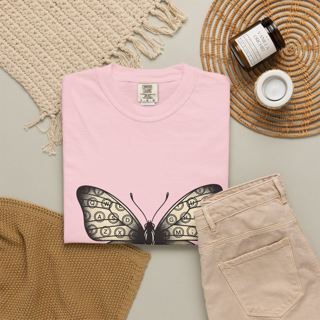 Butterfly Design T-Shirt Moms Environment Gift Women Sketch T-Shirt Butterfly T-Shirt Motherhood Fan Illustration Graphic Cartoon Keyboard Keys
