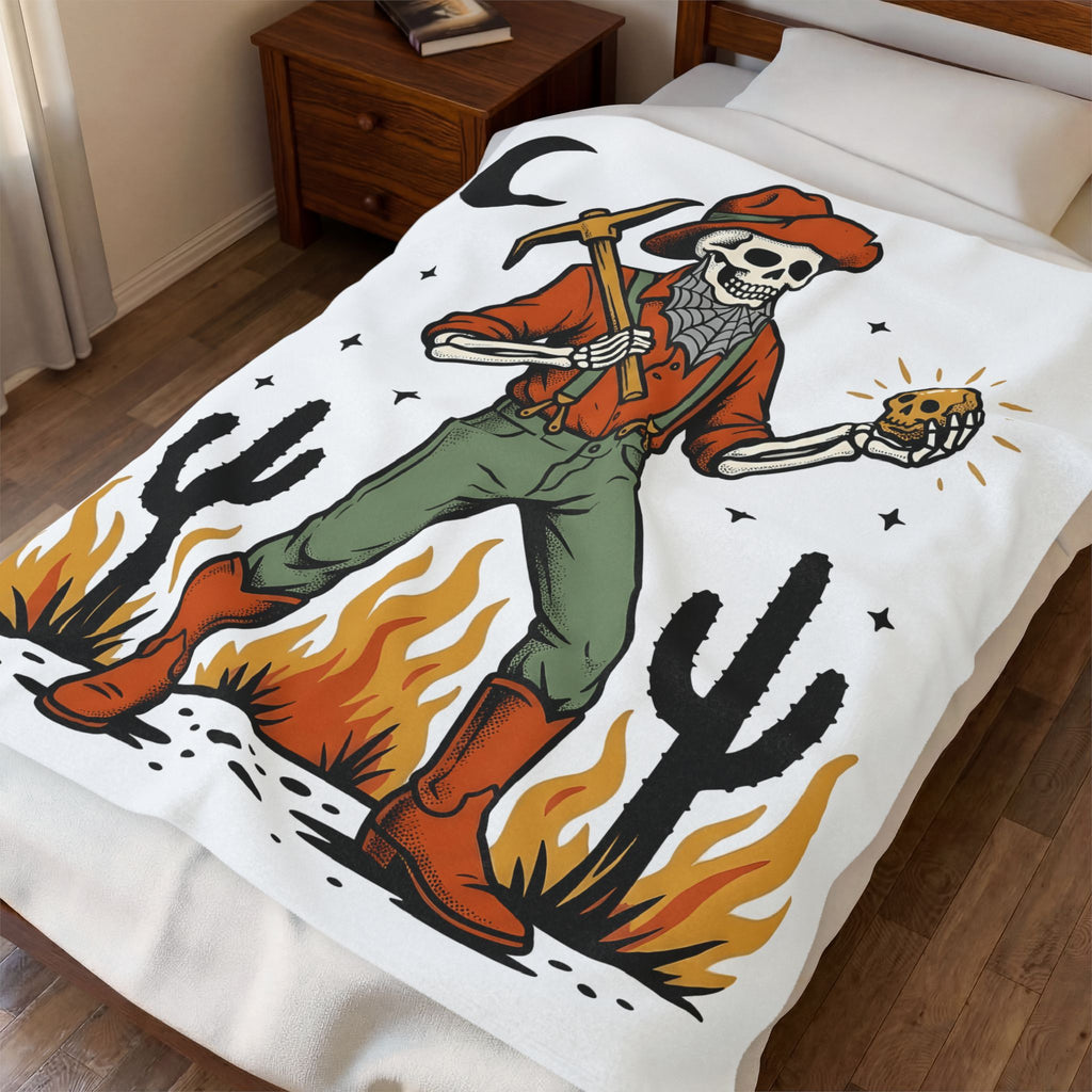 Skull Cowboy Blanket Halloween Cowboy Gift Women Rustic Blanket Sugar Skull Blanket Horror Fan Vintage Blanket Rodeo Graphic Old School Desert