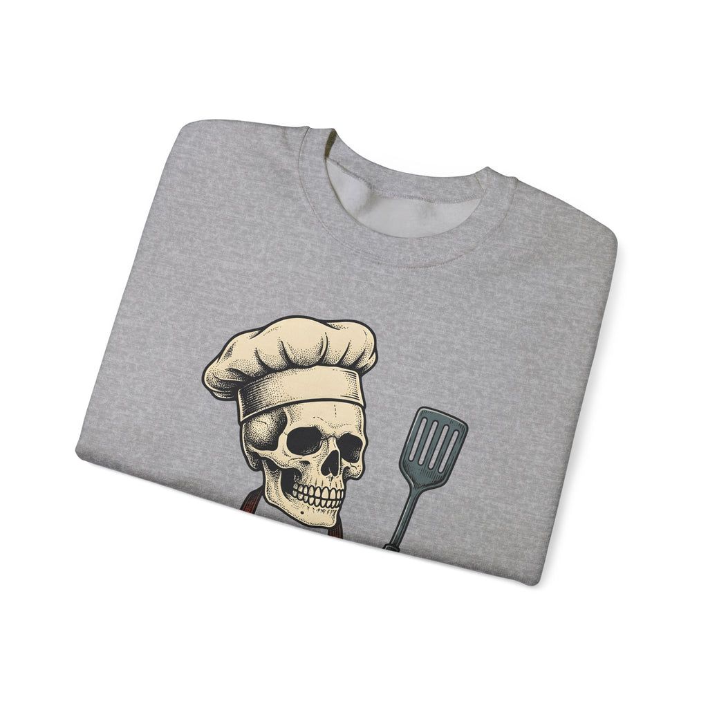 Skeleton Cook Sweatshirt Barbecue Fun Gift Women Classic Sweatshirt Skeleton Sweatshirt Bbq Fan Vintage Sweatshirt Humor Graphic Line Art Grill Spatula Sweatshirt