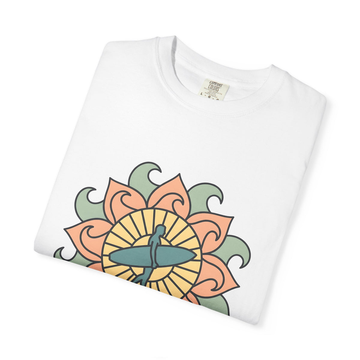 Surfer Outline T-Shirt Sports Ocean Gift Women Hippie T-Shirt Surfer T-Shirt Athlete Fan Marine Graphic T-Shirt Simple Floral Circle T-Shirt