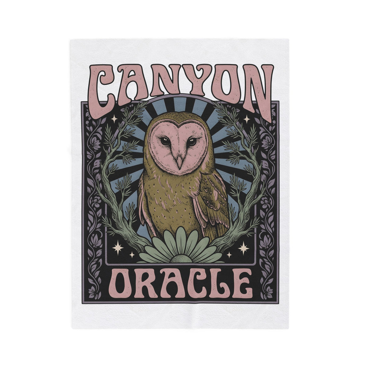 Barn Owl Boho Chic Fauna Gift Hand Drawn Owl Bohemian Fan Illustrated Colorful Blossom Blanket