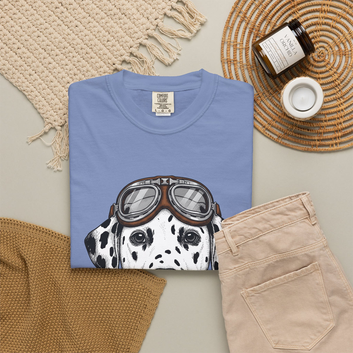 Dalmatian Puppy T-Shirt Dog Pets Gift Women Line Art T-Shirt Puppy T-Shirt Dog Fan Dalmatian T-Shirt Animal Graphic Retro Pilot Goggles T-Shirt