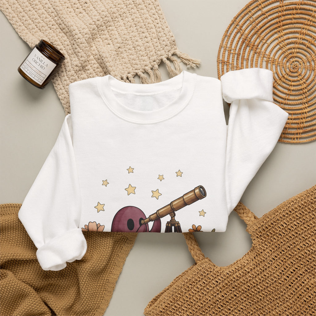 Ghost Telescope Sweatshirt Boho Chic Celestial Gift Women Whimsical Sweatshirt Spyglass Sweatshirt Bohemian Fan Fantasy Sweatshirt Galaxy Graphic Vintage