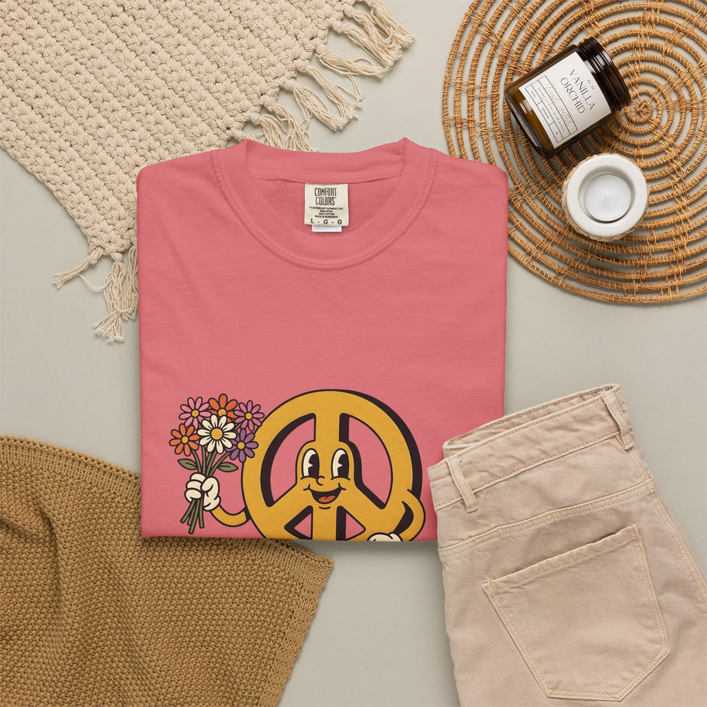 Peace Symbol Mascot T-Shirt Dog Festival Gift Women Animated T-Shirt Peace Sign T-Shirt Dog Fan Cartoon T-Shirt Rave Graphic Classic French Bulldog