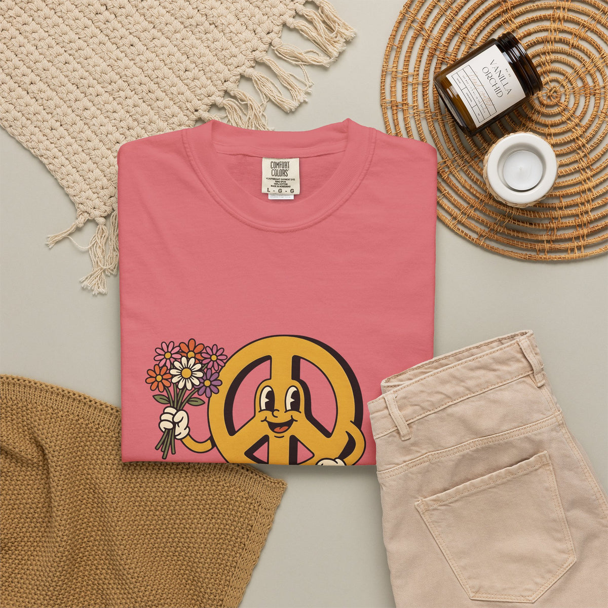 Peace Symbol Mascot T-Shirt Dog Festival Gift Women Animated T-Shirt Peace Sign T-Shirt Dog Fan Cartoon T-Shirt Rave Graphic Classic French Bulldog