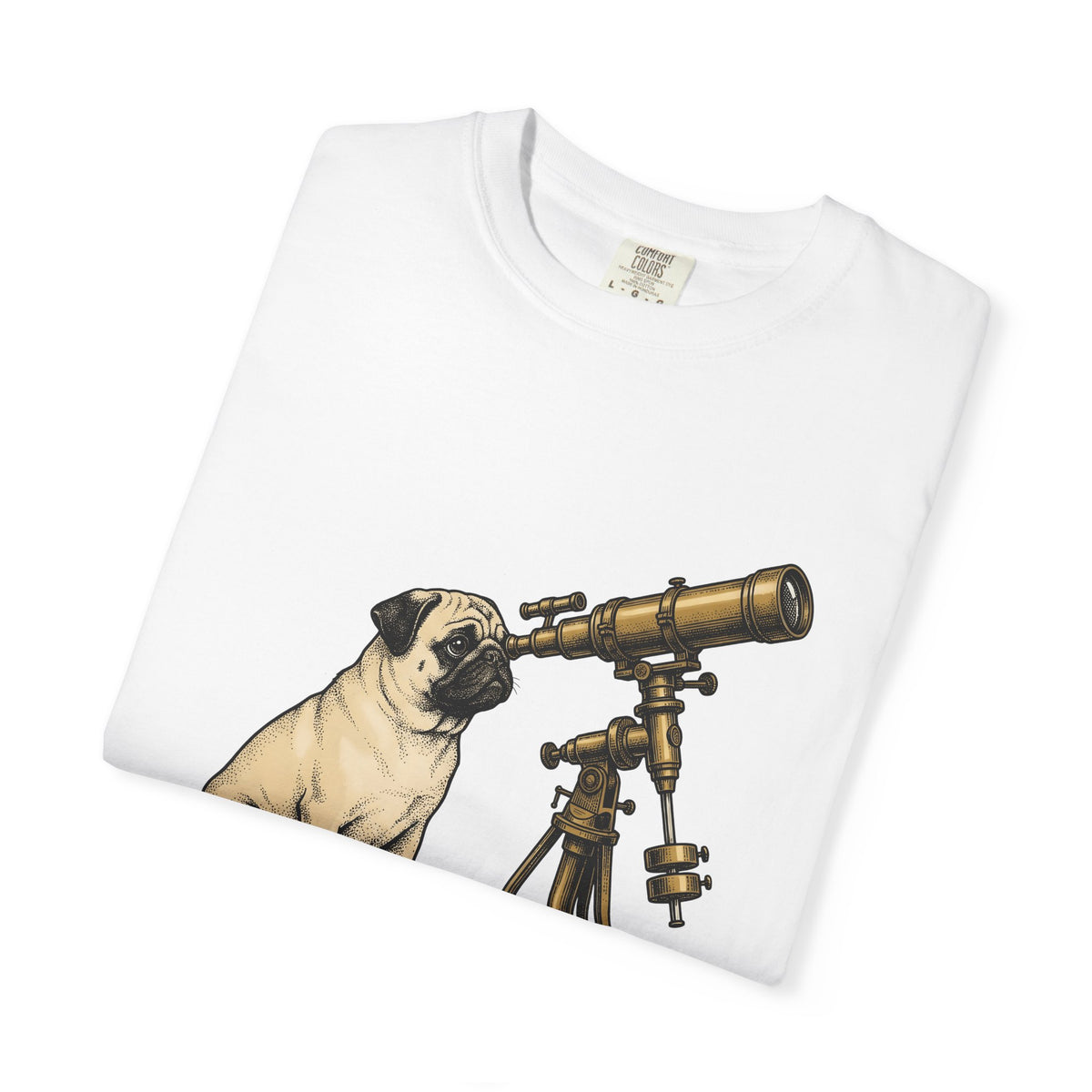 Pug Puppy T-Shirt Dog Space Gift Women Retro T-Shirt Puppy T-Shirt Dog Fan Canine T-Shirt Vintage Graphic Astronomy Illustration Sketch Binoculars