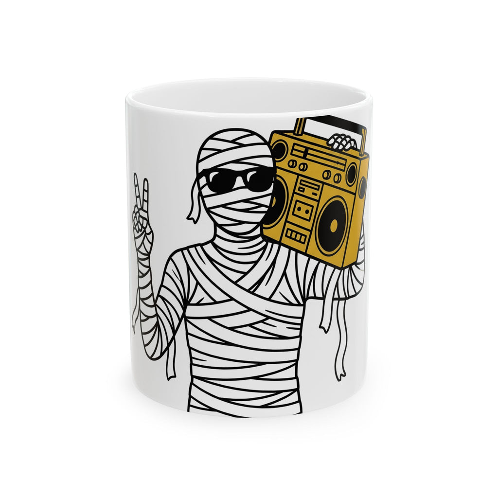 Mummy Boombox Halloween Audio Gift Sketch Wrapped Mummy Horror Fan Monster Drawing Old Mug
