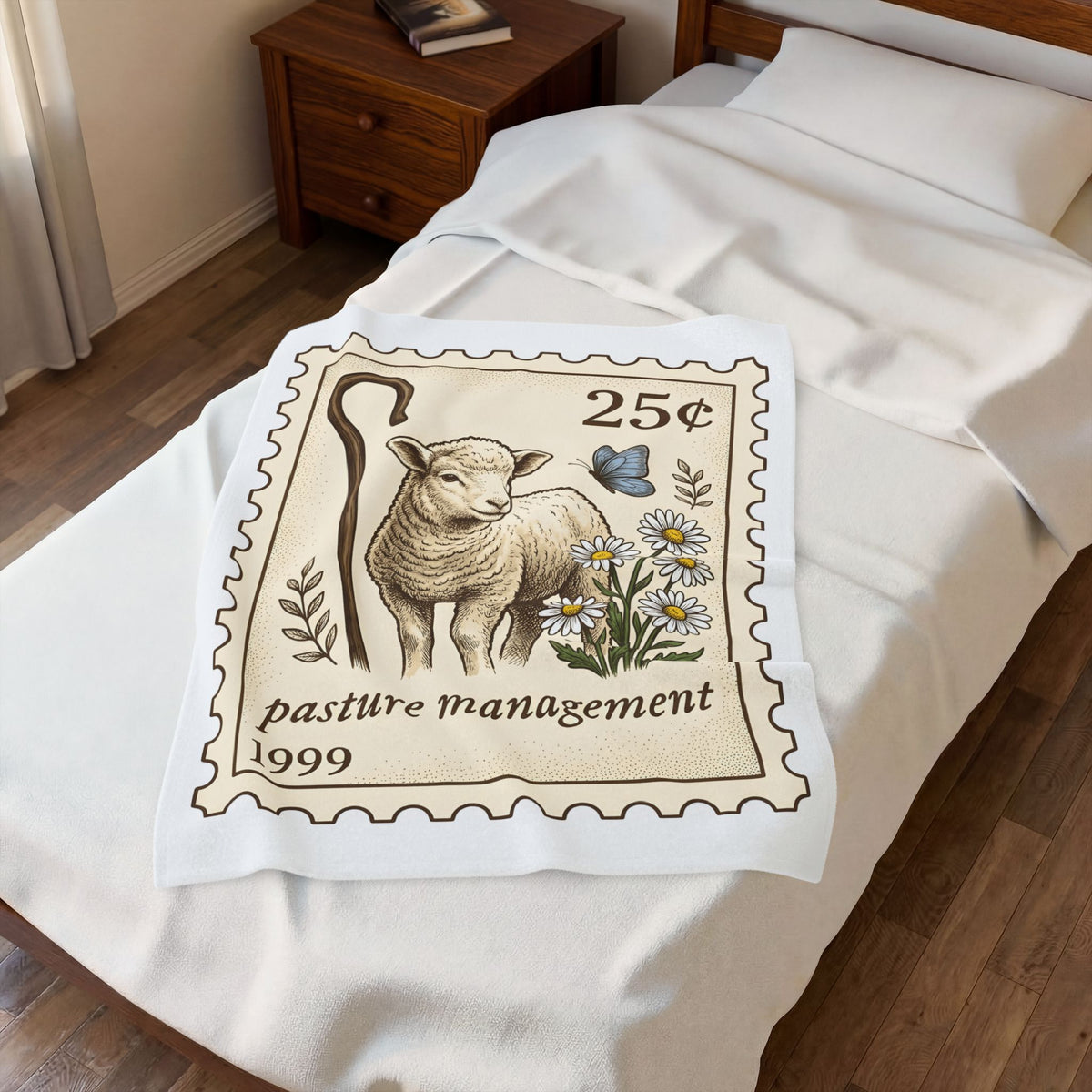Lamb Drawing Blanket Easter Farmland Gift Women Rustic Blanket Sheep Blanket Spring Fan Country Blanket Farm Graphic Doodle Field Flowers Blanket