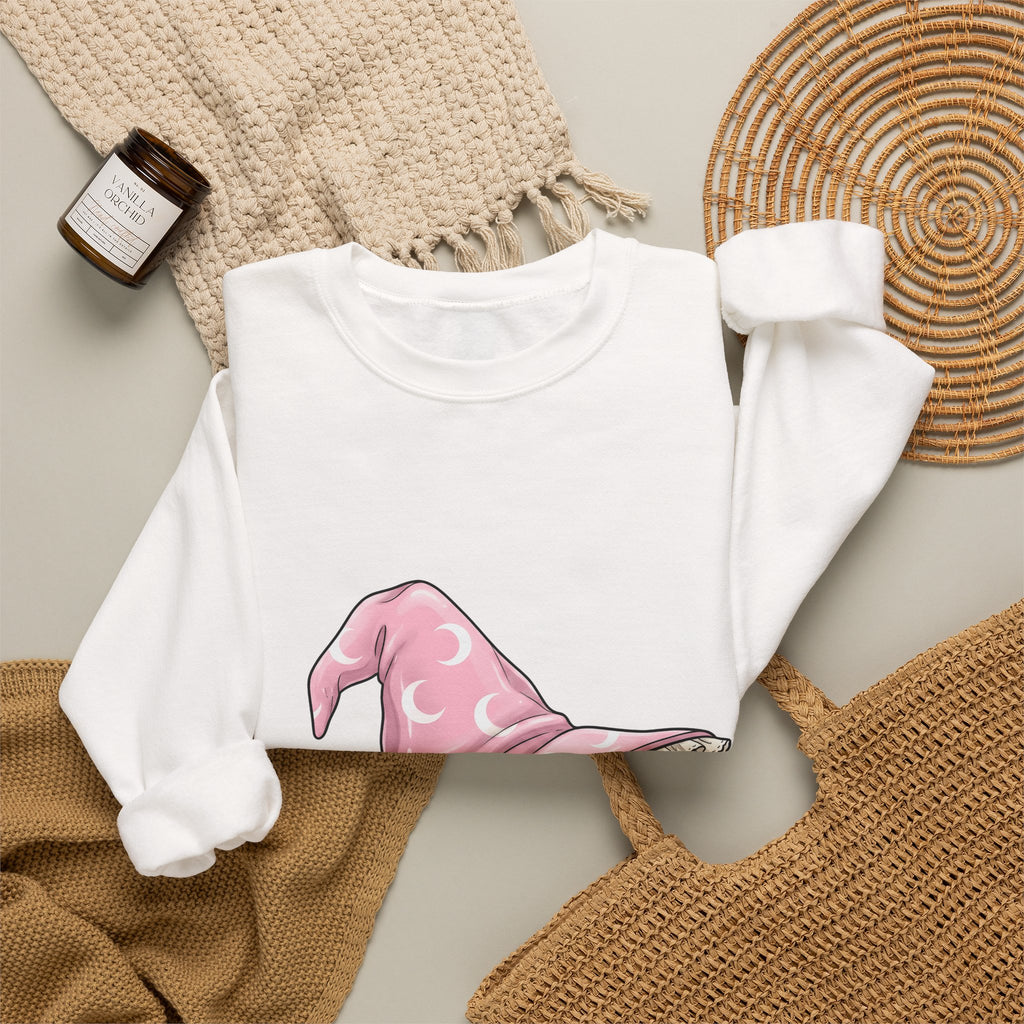 Witch Hat Halloween Witch Gift Kawaii Pointy Hat Spooky Fan Magical Cartoon Crescent Moon Sweatshirt