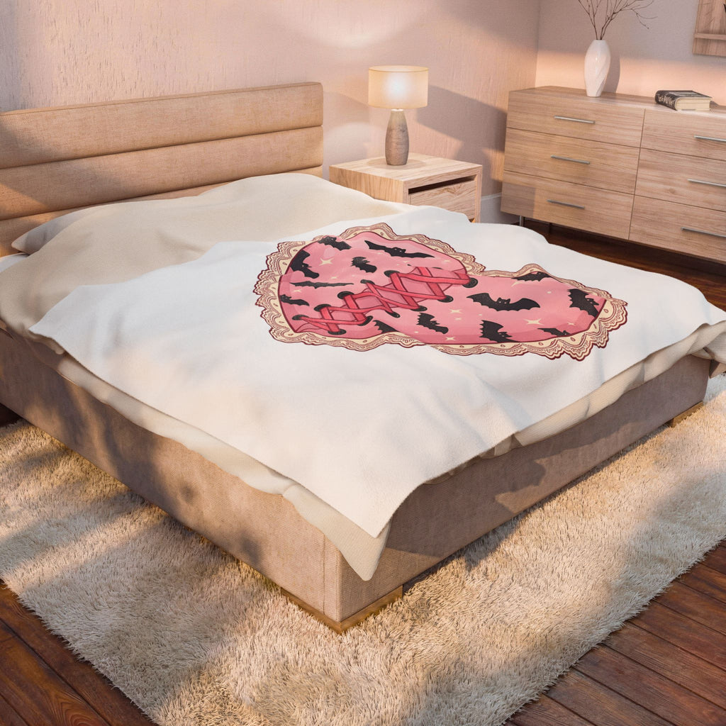 Heart Bat Blanket Halloween Gothic Gift Women Kawaii Blanket Heartbeat Blanket Horror Fan Dark Blanket Gothic Graphic Pastel Lace Blanket