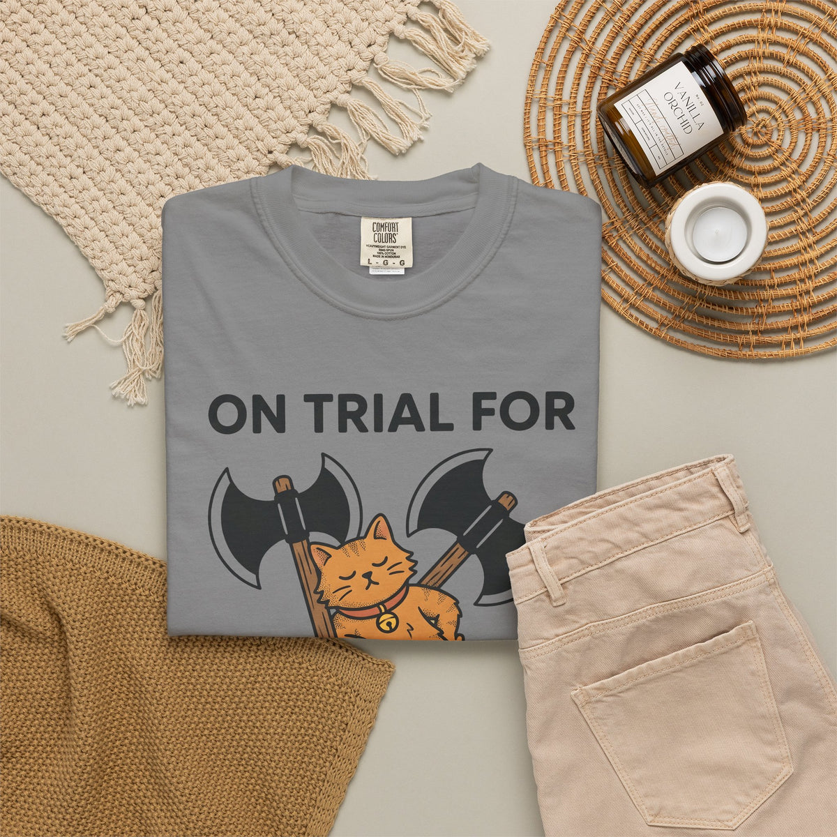 Cat Funny Animal Gift Cartoon Kitten Humor Fan Cute Wildlife Doodle Axes T-Shirt