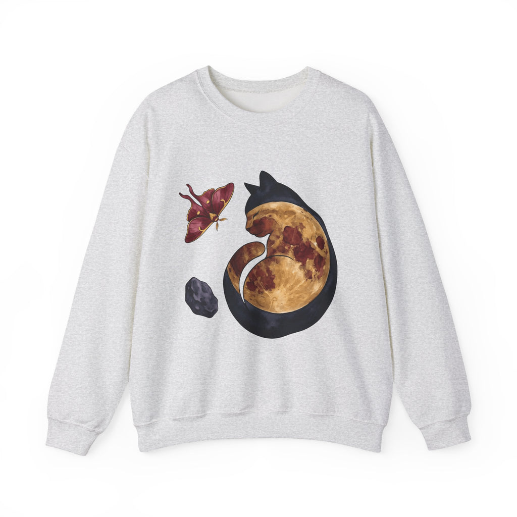 Night Cat Sweatshirt Cat Cosmos Gift Women Paint Sweatshirt Kitty Sweatshirt Cat Fan Artistic Sweatshirt Universe Graphic Galaxy Moth Sweatshirt