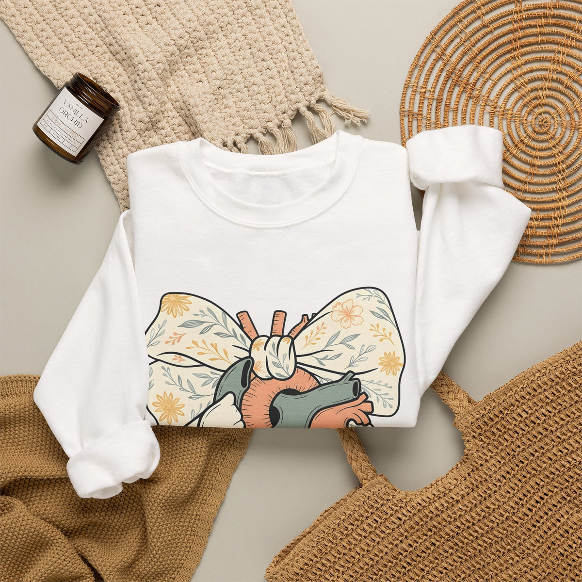Realistic Heart Sweatshirt Nurses Medicine Gift Women Flower Sweatshirt Heart Sweatshirt Nurse Enthusiast Floral Sweatshirt Medical Graphic Classic Knot Sweatshirt
