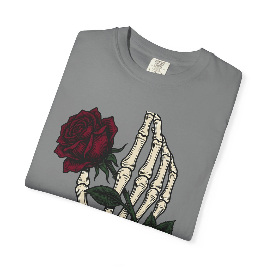 Skeleton Hand T-Shirt Halloween Gothic Gift Women Tattoo T-Shirt Bony Finger T-Shirt Horror Fan Ink T-Shirt Dark Graphic Vintage Rose T-Shirt
