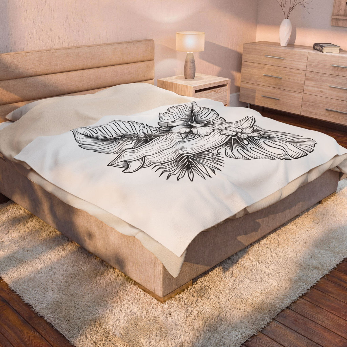Surfboard Petals Blanket Surfing Shore Gift Women Drawing Blanket Surfboards Blanket Surfer Fan Illustration Graphic Nature Flower Blanket