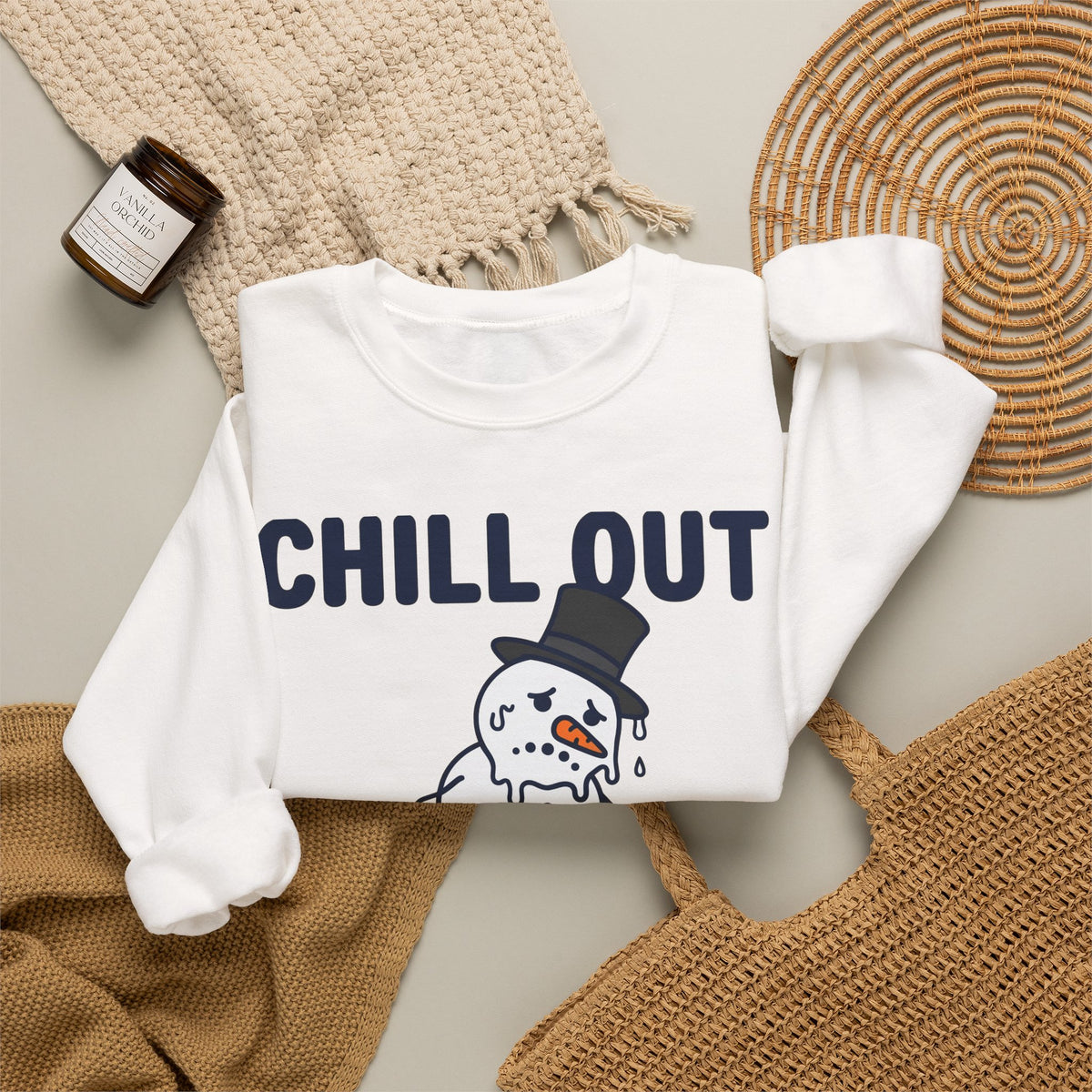 Melting Snowman Sweatshirt Christmas Comedy Gift Women Illustration Sweatshirt Frosty Sweatshirt Xmas Fan Drawing Graphic Sketch Top Hat Sweatshirt