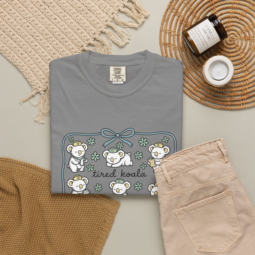 Medical Koala T-Shirt Nurses Fauna Gift Women Sweet T-Shirt Koala T-Shirt Nurse Enthusiast Cute T-Shirt Wildlife Graphic Doodle Florals T-Shirt