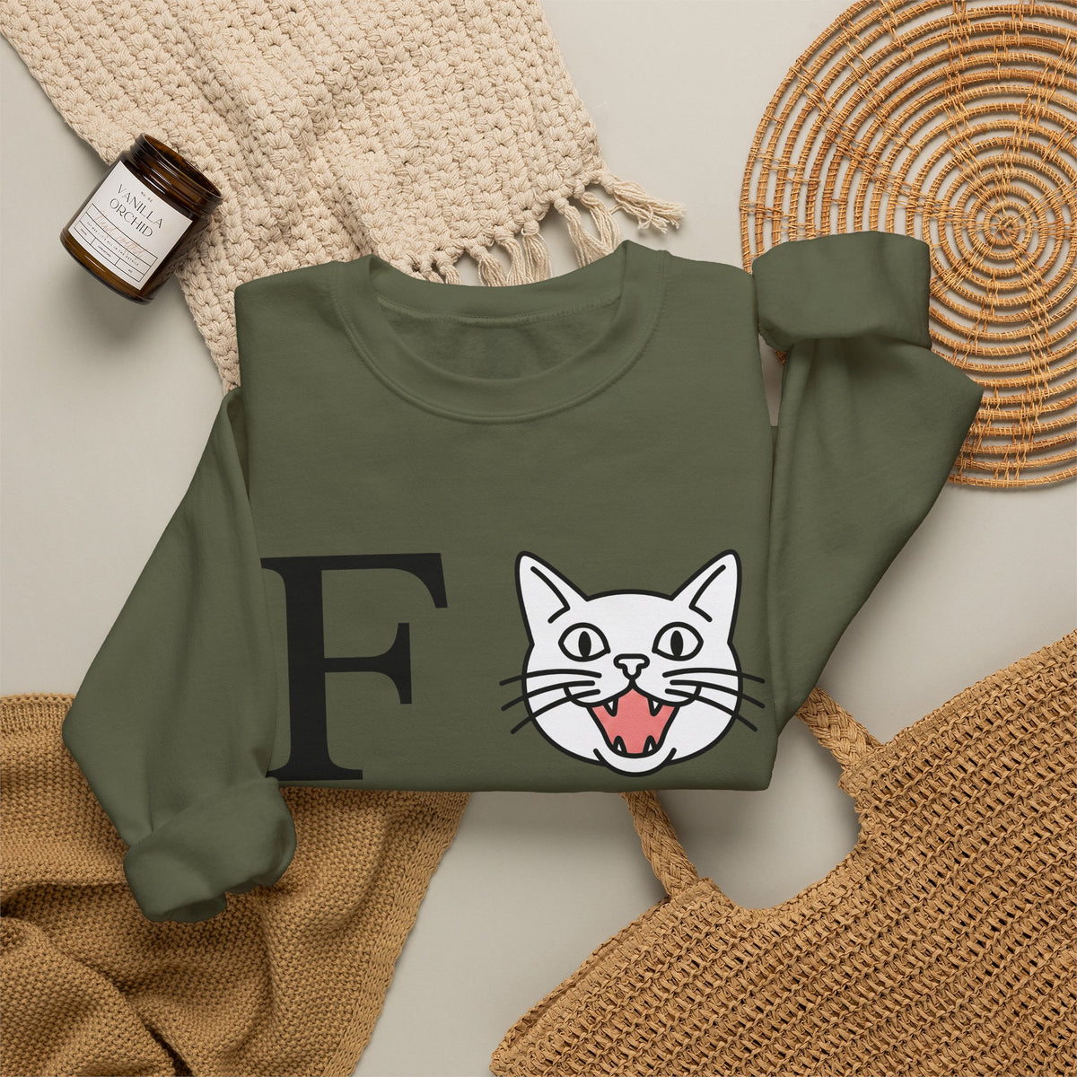 Cat Face Graphic Sweatshirt Cat Humor Gift Women Minimalist Sweatshirt Kitty Sweatshirt Feline Fan Simple Sweatshirt Funny Graphic Modern Bold Letters Sweatshirt