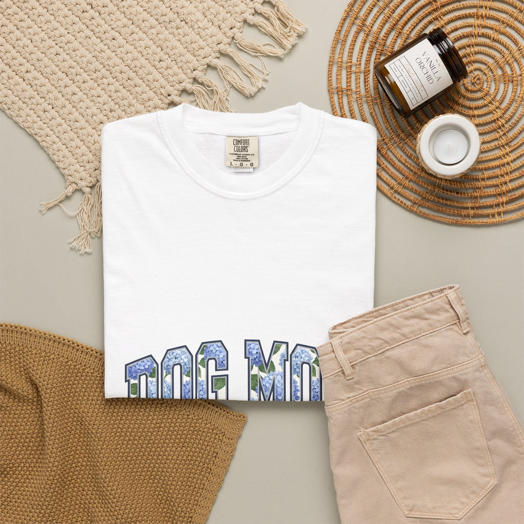 Blossom Varsity Font T-Shirt Dog Mom Puppy Gift Women Heavy T-Shirt Flower T-Shirt Dog Mom Fan Bold T-Shirt Puppy Graphic Rustic Bloom T-Shirt