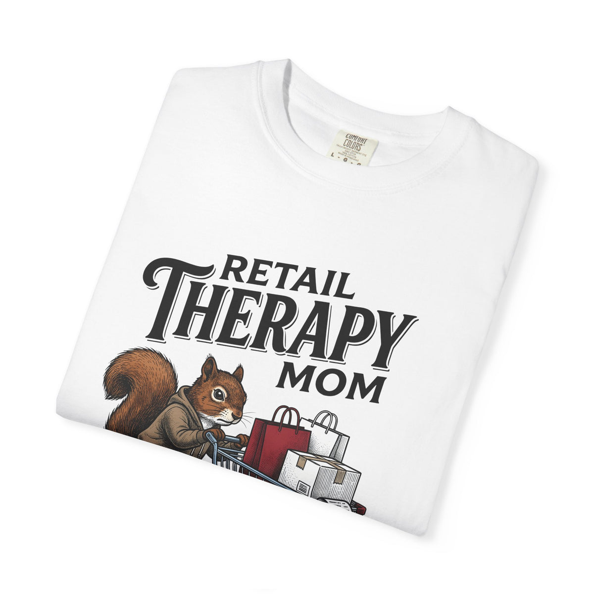 Squirrel Cart T-Shirt Moms Retail Gift Women Hand Drawn T-Shirt Shopping Cart T-Shirt Motherhood Fan Store Graphic Retail Design Line Art Tote
