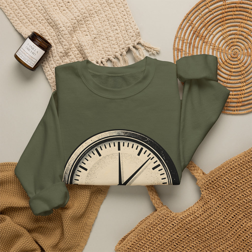 Analog Clock Sweatshirt Sports Encouragement Gift Women Aged Sweatshirt Timepiece Sweatshirt Athlete Fan Vintage Sweatshirt Motivational Graphic Clean Clock