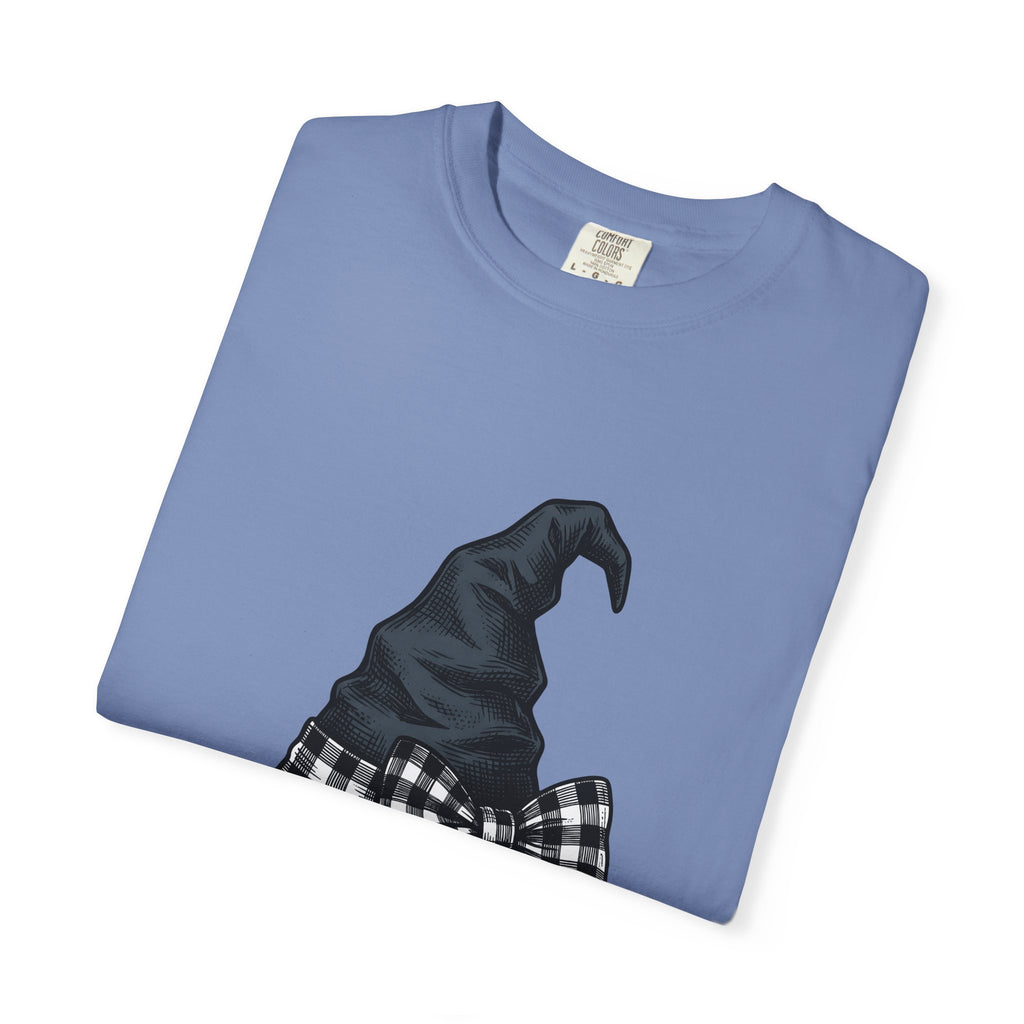 Witch Hat T-Shirt Halloween Sorcery Gift Women Cartoon T-Shirt Wizard Hat T-Shirt Halloween Fan Comic T-Shirt Magic Graphic Silhouette Gingham Bow