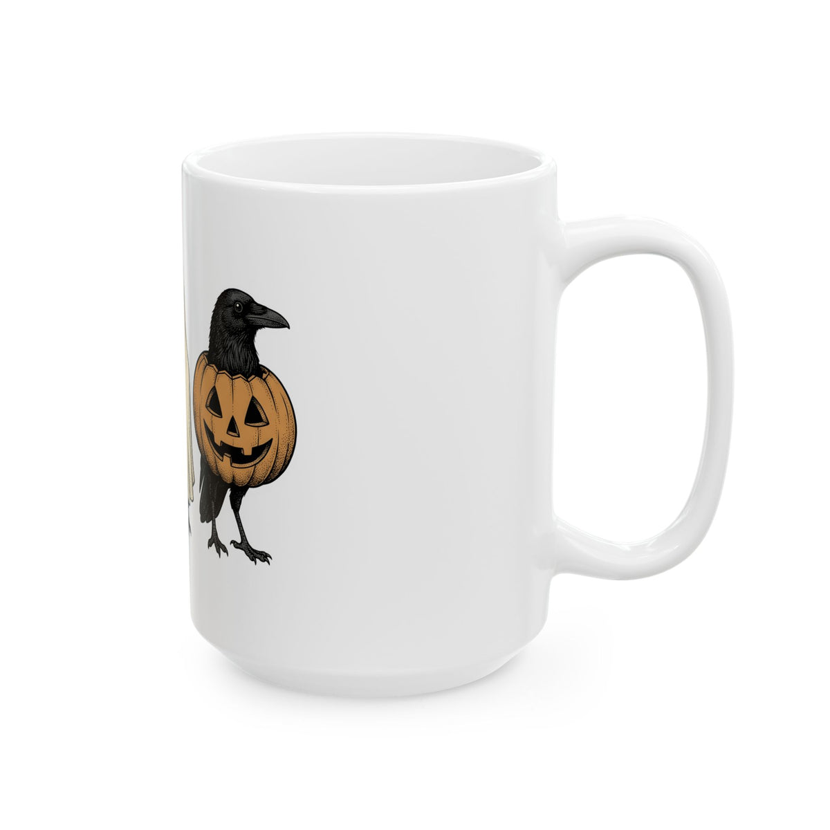 Raven Outfit Mug Halloween Horror Gift Women Retro Mug Crow Outfit Mug Horror Fan Creepy Graphic Mug Sketch Jack-O-Lantern Mug