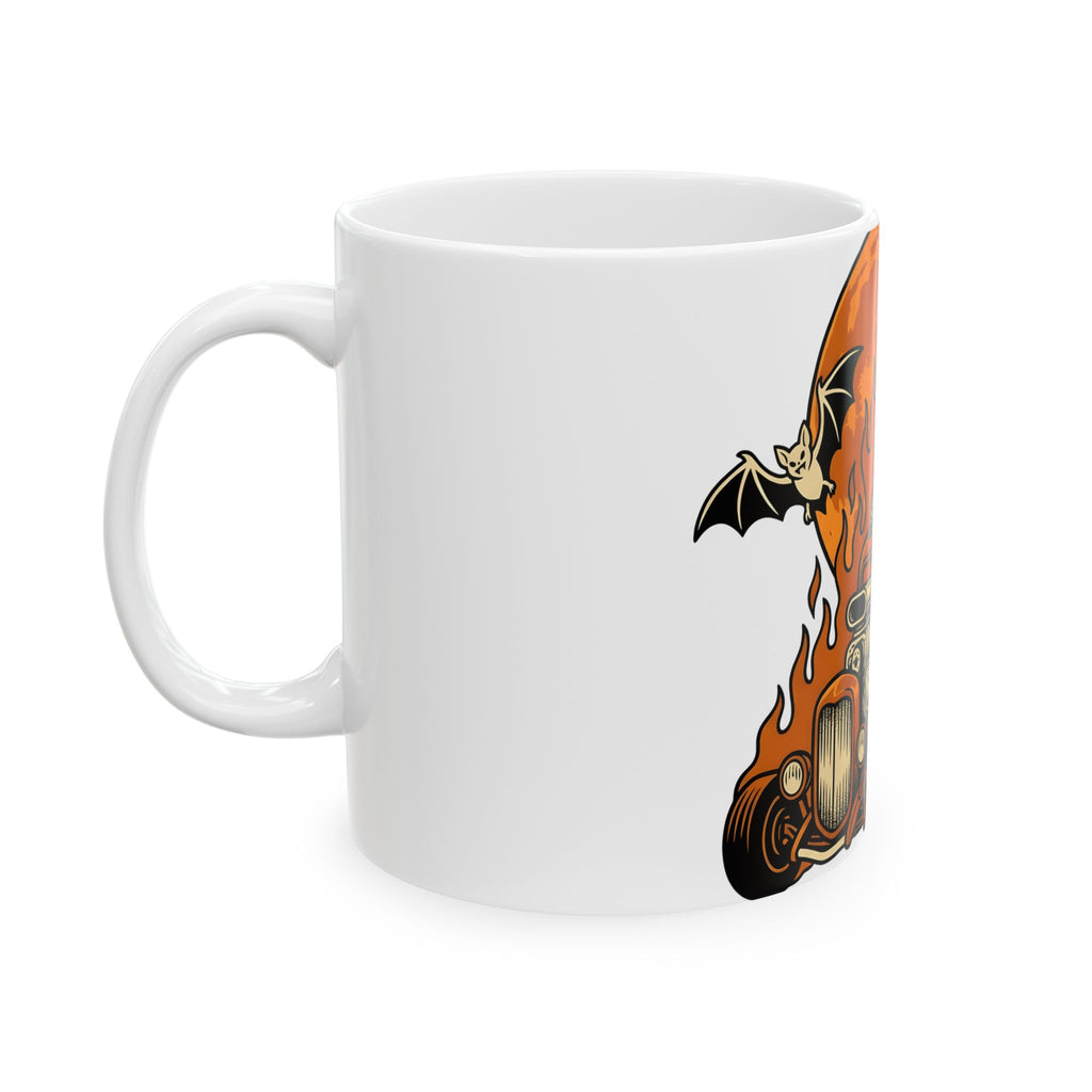 Skull Car Mug Halloween Car Gift Women Graphic Mug Hot Rod Mug Halloween Fan Typography Mug Automobile Graphic Retro Flying Bats