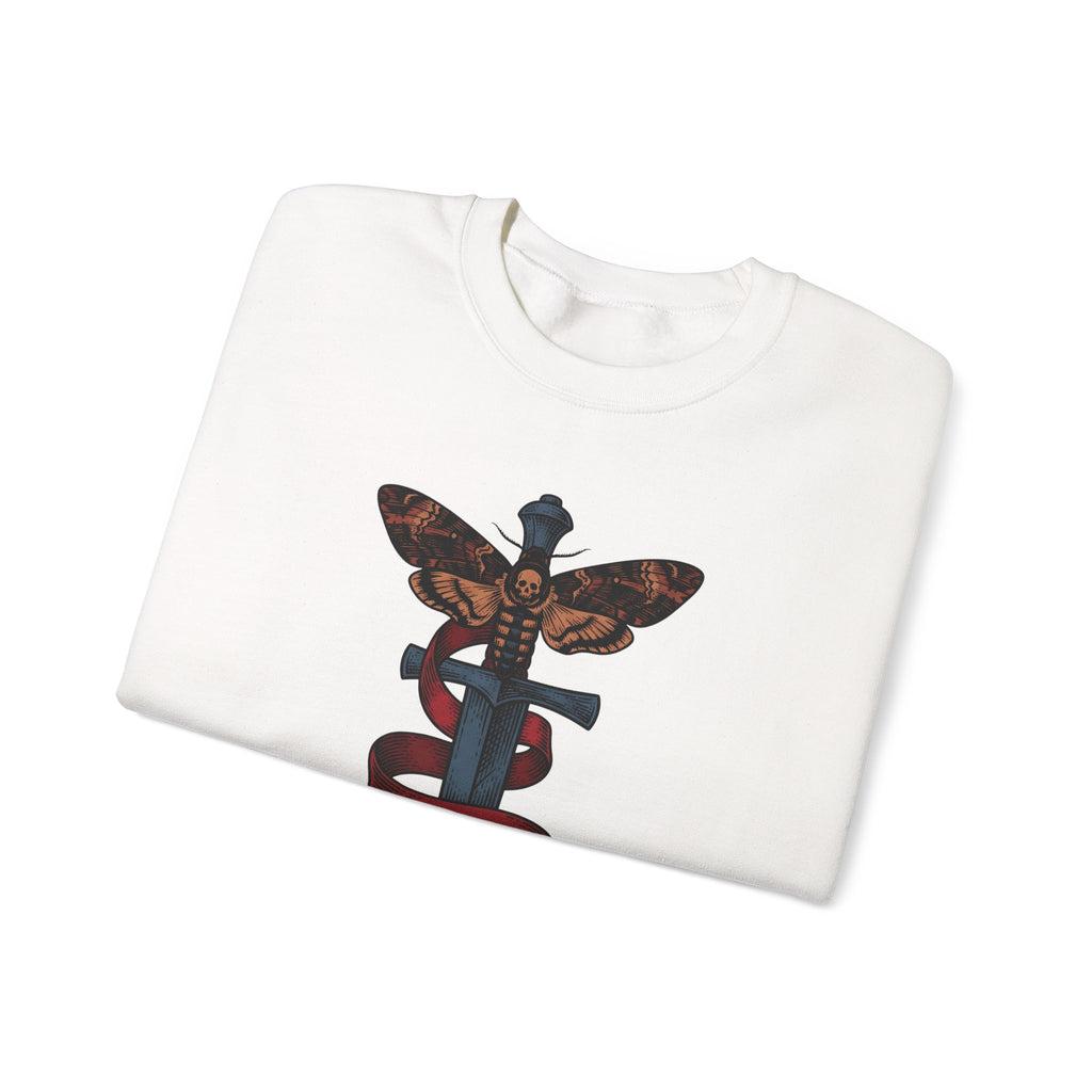 Death Moth Dagger Sweatshirt Boho Chic Gothic Gift Women Tattoo Sweatshirt Dagger Sweatshirt Bohemian Fan Ink Sweatshirt Dark Graphic Vintage Ribbon Sweatshirt