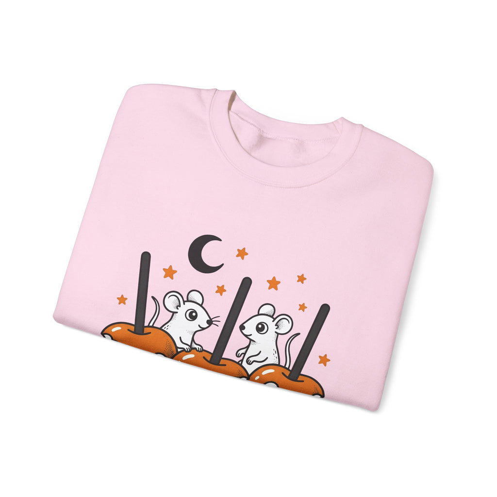 Caramel Apples Mice Sweatshirt Halloween Autumn Gift Women Comic Sweatshirt Candy Apples Sweatshirt Horror Fan Cartoon Sweatshirt Fall Graphic Retro Crescent