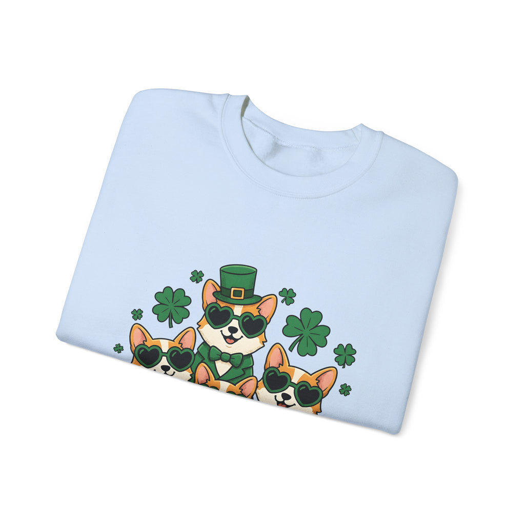 Corgi Puppies Sweatshirt St Patrick's Day Pet Owner Gift Women Comic Sweatshirt Puppy Sweatshirt Shamrock Fan Cartoon Sweatshirt Dog Mom Graphic Chibi Clover