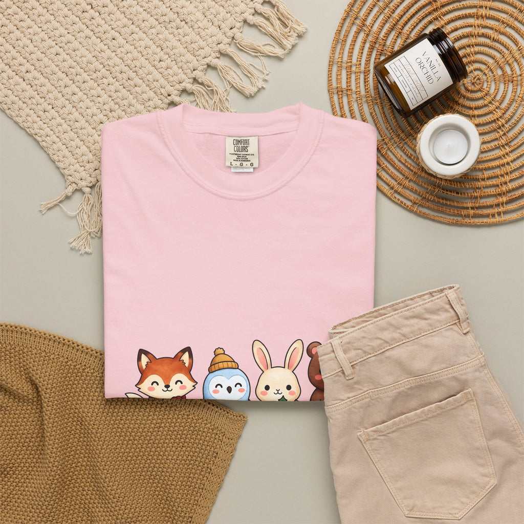 Forest Creatures T-Shirt Christmas Wildlife Gift Women Adorable T-Shirt Woodland T-Shirt Xmas Fan Cute T-Shirt Animal Graphic Comic Mistletoe