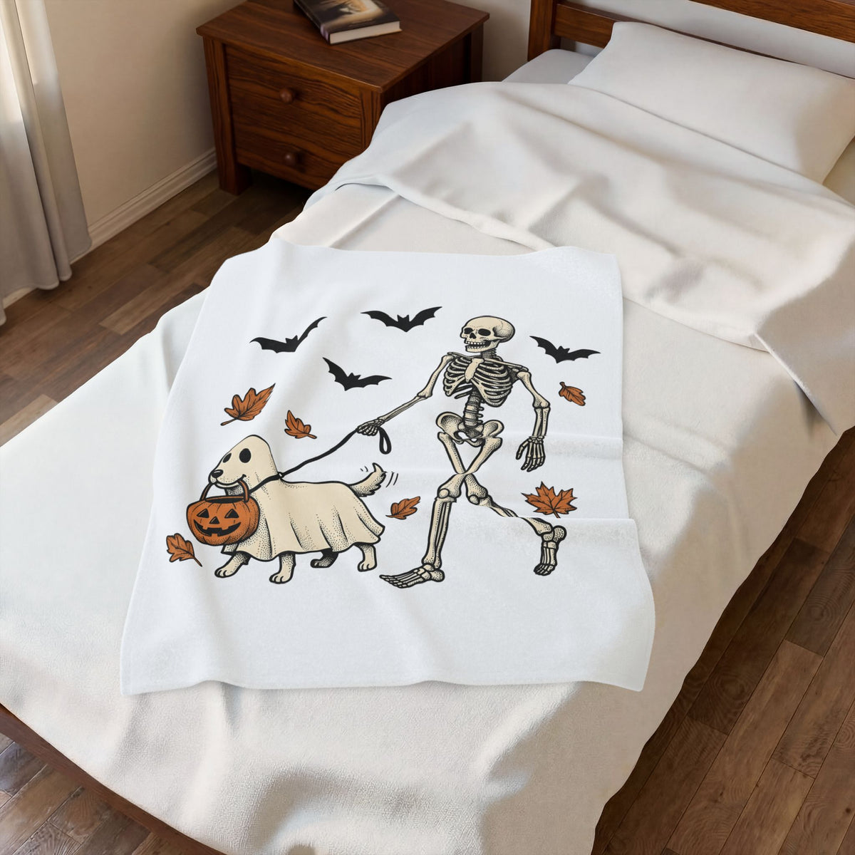 Dog Skeleton Costume Blanket Halloween Animals Gift Women Scary Blanket Dog Skeleton Blanket Horror Fan Spooky Blanket Creature Graphic Hand Drawn