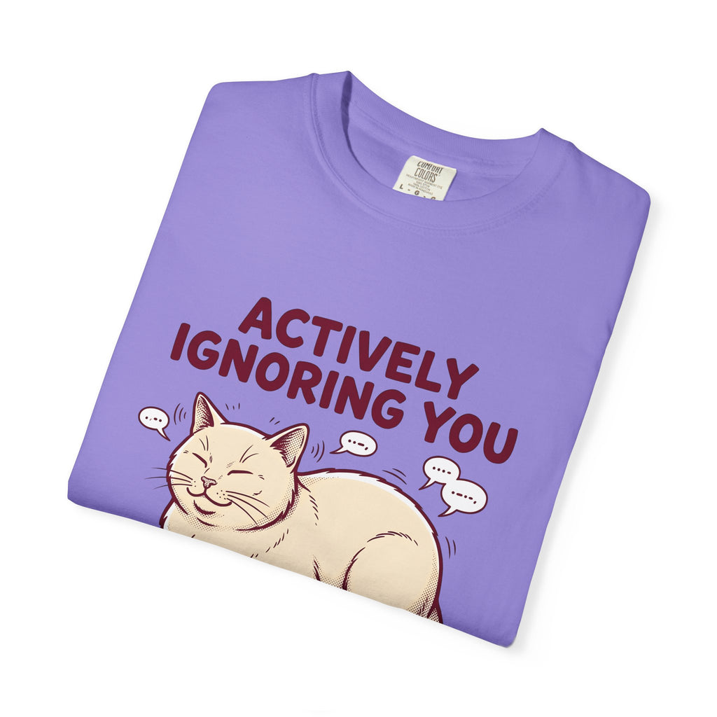 Grinning Cat T-Shirt Cat Comedy Gift Women Shabby Chic T-Shirt Kitty T-Shirt Cat Fan Distressed T-Shirt Humor Graphic Doodle Text Bubbles T-Shirt
