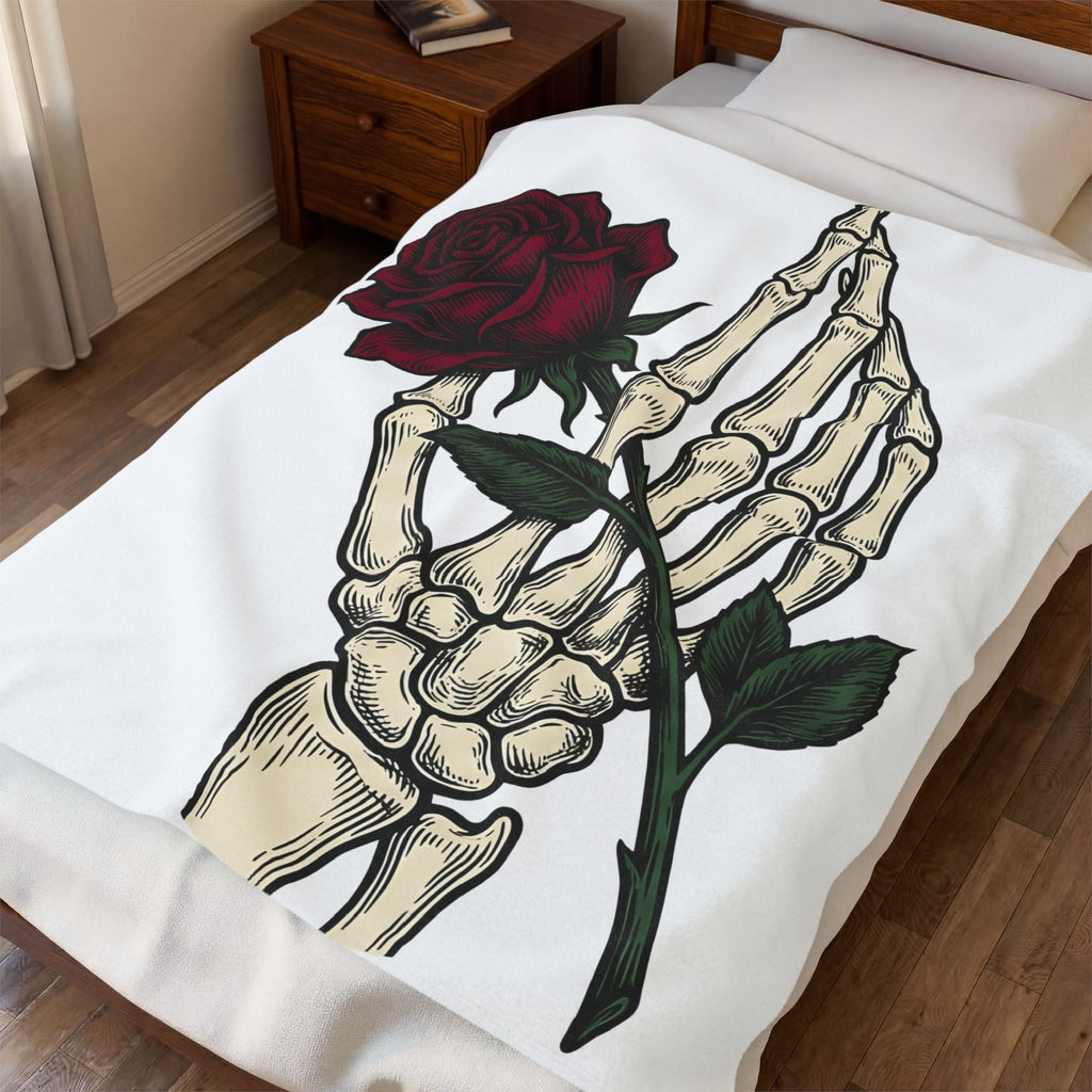 Skeleton Hand Blanket Halloween Gothic Gift Women Tattoo Blanket Bony Finger Blanket Horror Fan Ink Blanket Dark Graphic Vintage Rose Blanket