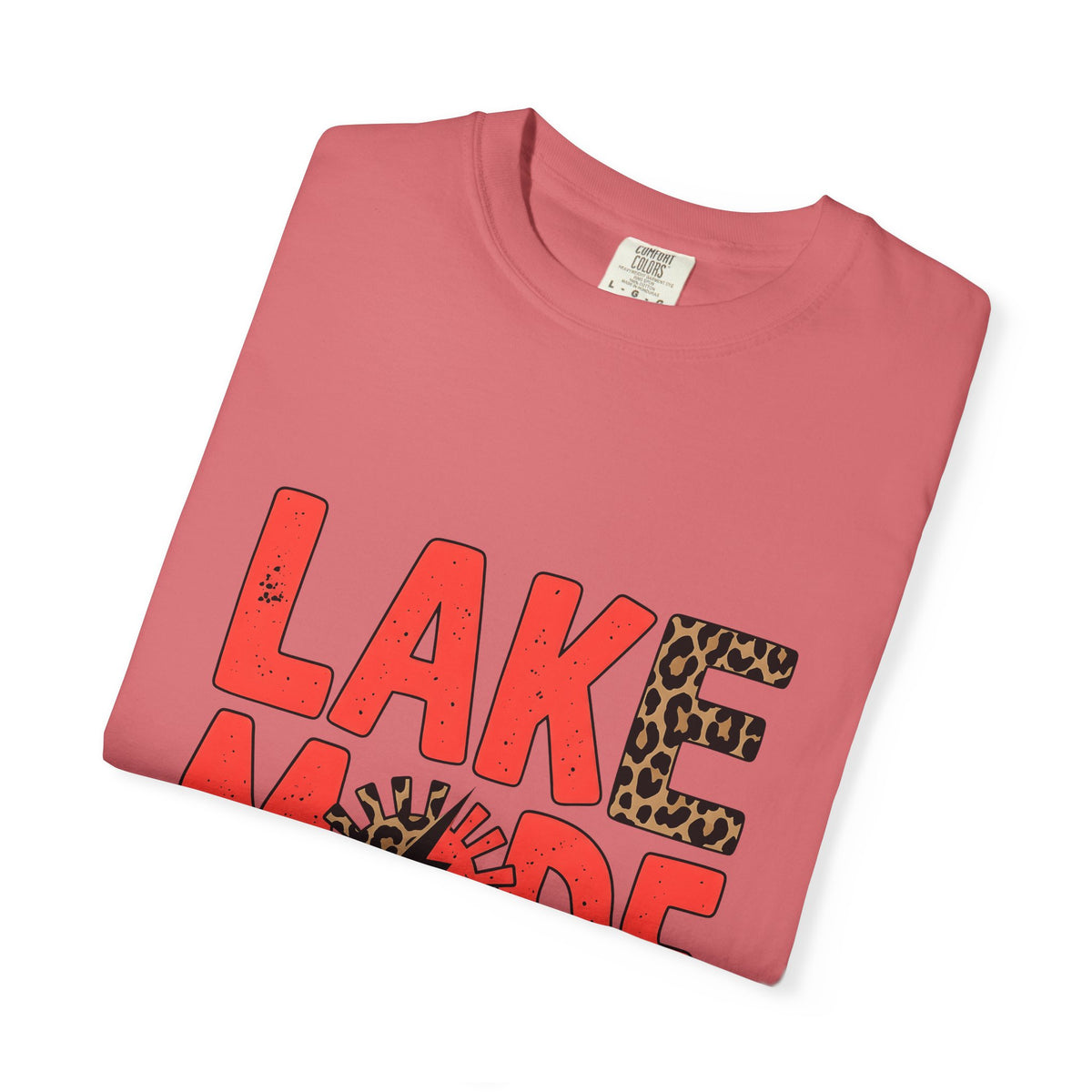 Bold Animal Print Text T-Shirt Lake Summer Gift Women Playful T-Shirt Typography T-Shirt Lakeside Fan Fun T-Shirt Vacation Graphic Retro Leopard