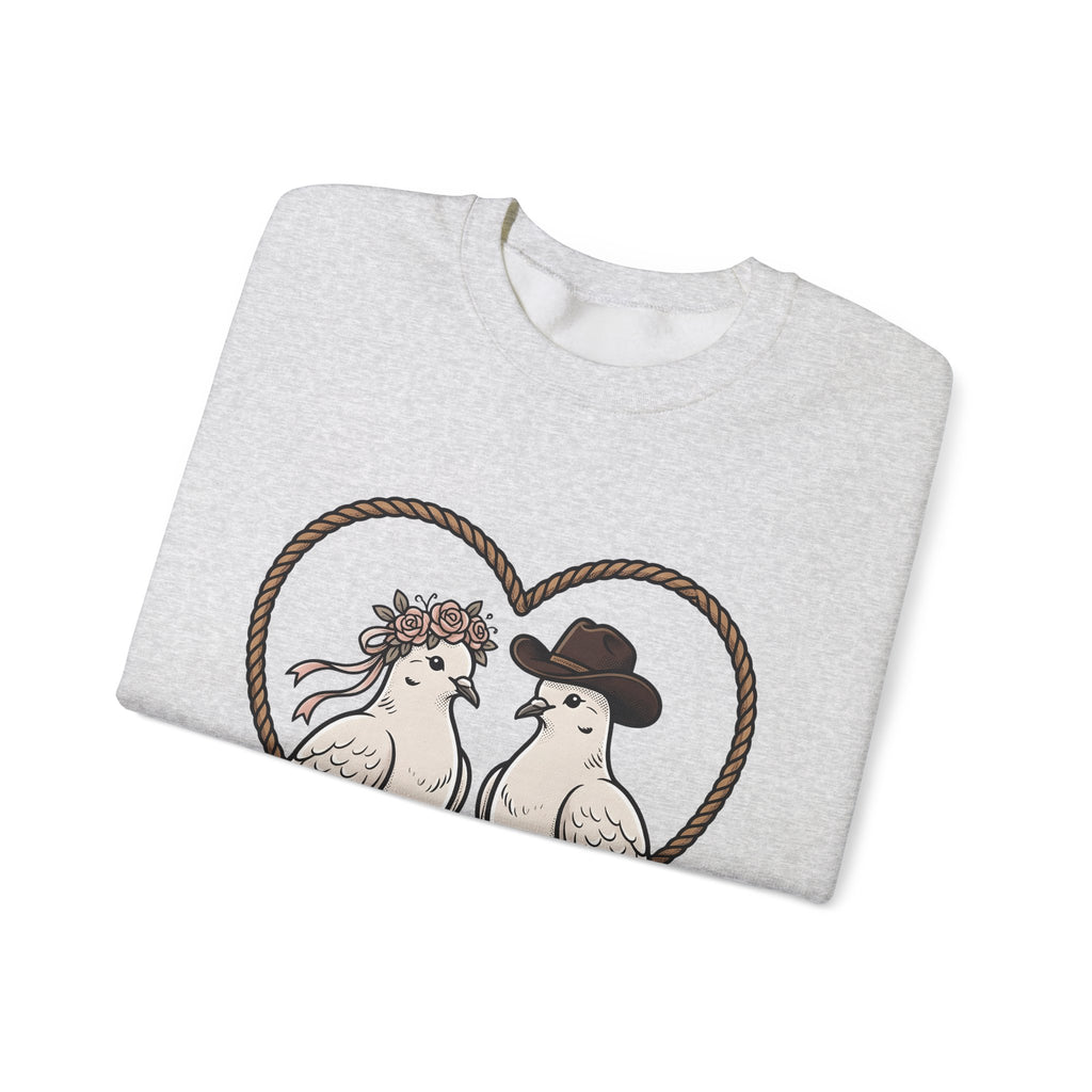 Dove Duo Sweatshirt Cowgirl Ranch Gift Women Classic Sweatshirt Pigeons Sweatshirt Rodeo Fan Rustic Graphic Sweatshirt Pen Drawing Braided Heart Sweatshirt