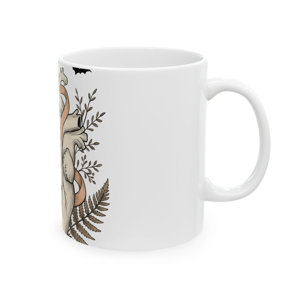 Anatomical Heart Mug Halloween Gothic Gift Women Tattoo Art Mug Cardiac Mug Horror Fan Ink Mug Dark Graphic Vintage Bats Mug