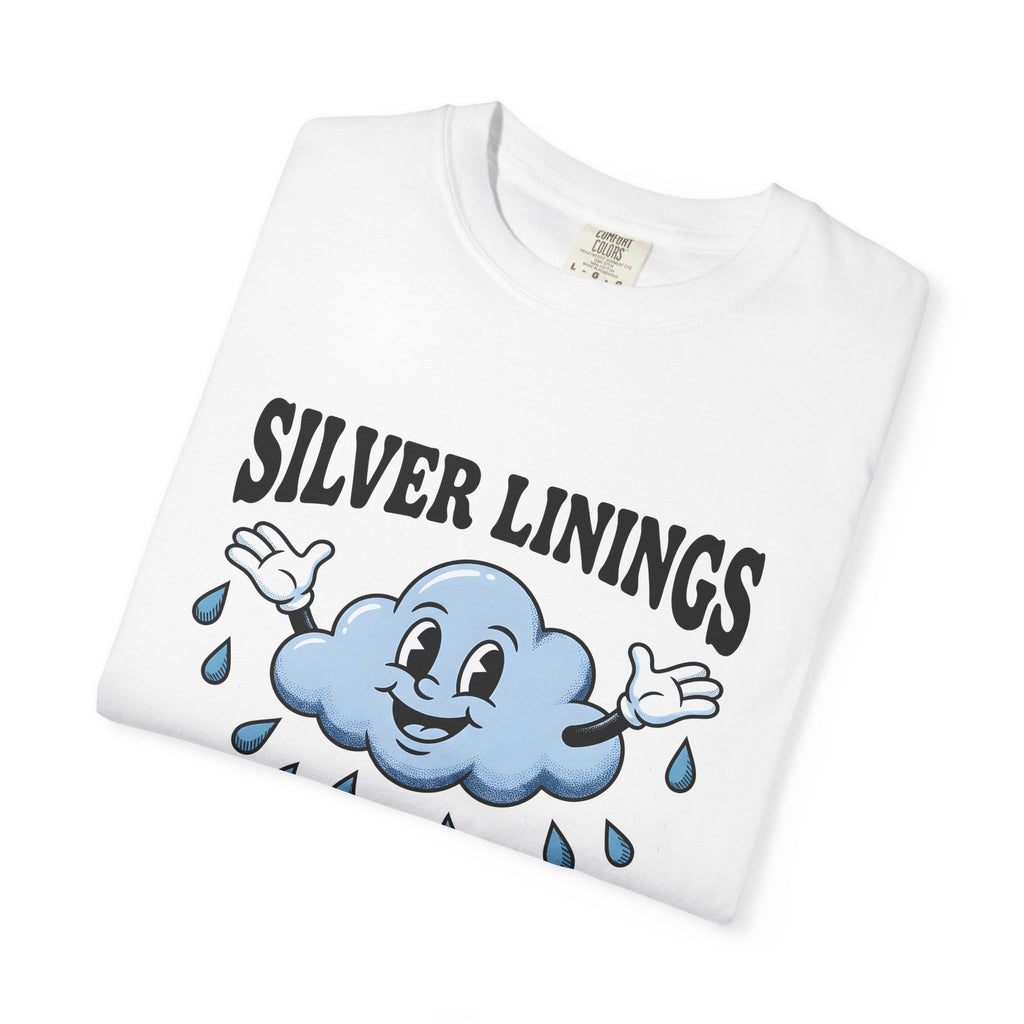 Happy Cloud T-Shirt Funny Positivity Gift Women Cartoon T-Shirt Cloud T-Shirt Humor Fan Comic T-Shirt Optimistic Graphic Retro Raindrops T-Shirt