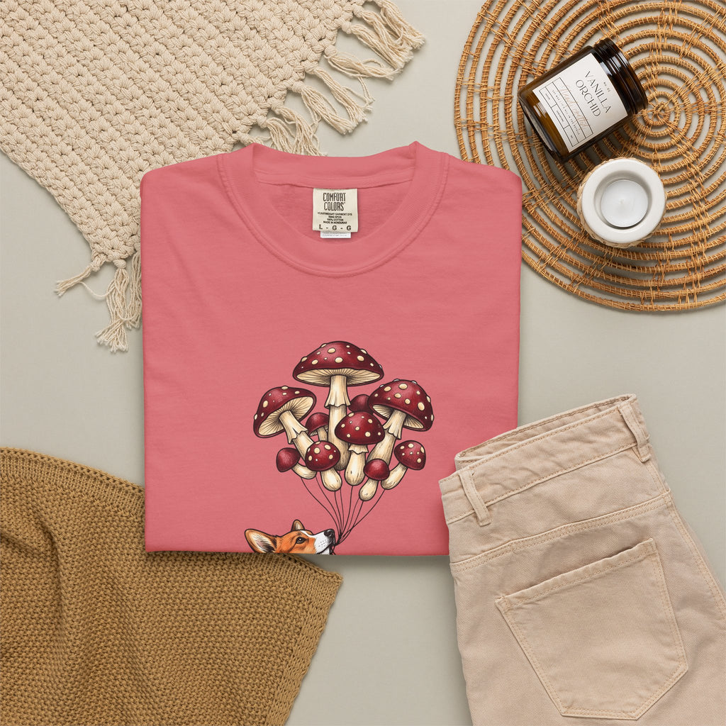 Corgi Puppy T-Shirt Dog Outdoors Gift Women Floral T-Shirt Puppy T-Shirt Dog Fan Canine Graphic Outdoorsy Design Antique Toadstool T-Shirt