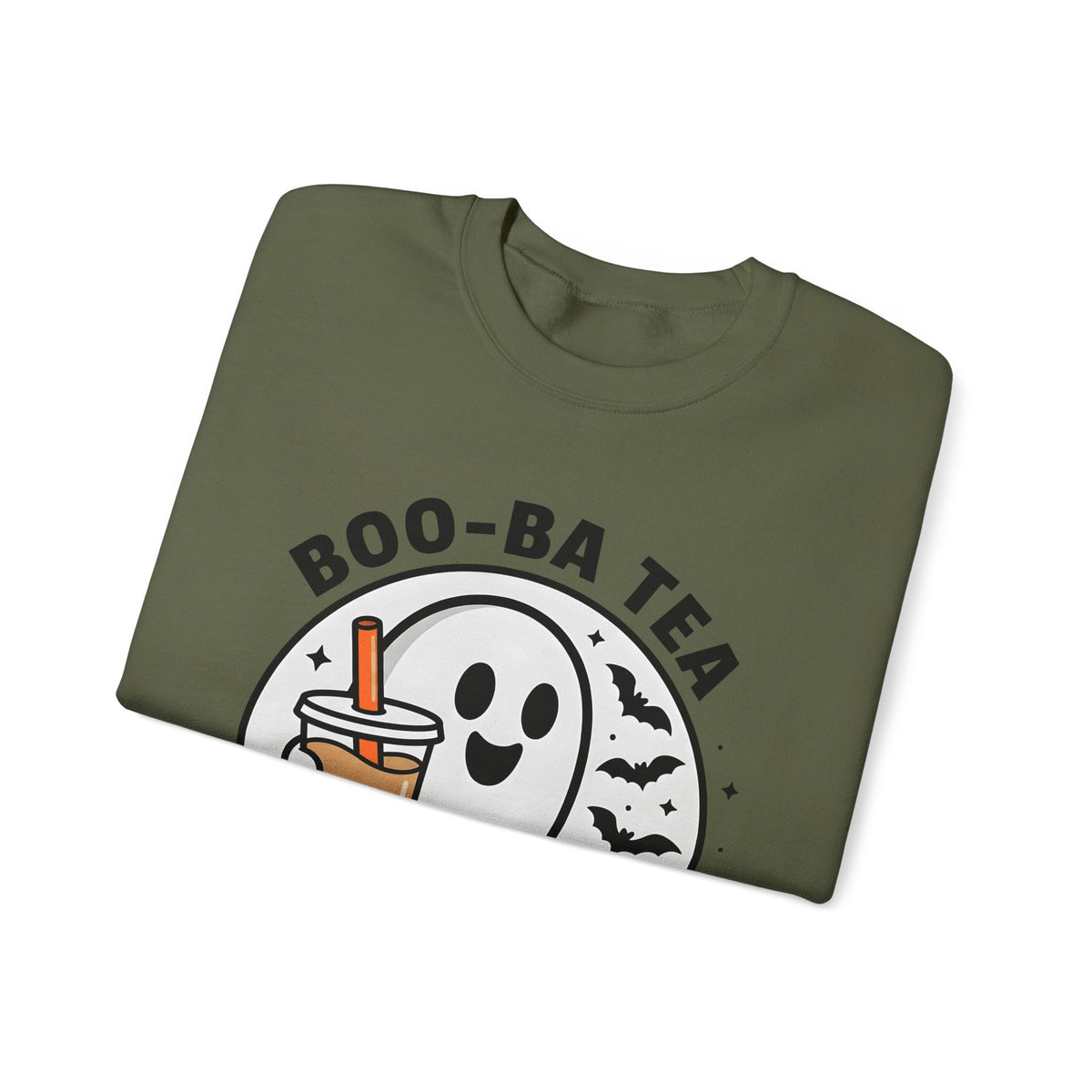 Ghost Bubble Tea Sweatshirt Halloween Cuisine Gift Women Charming Sweatshirt Boba Sweatshirt Halloween Fan Cute Sweatshirt Food Graphic Animated Bats