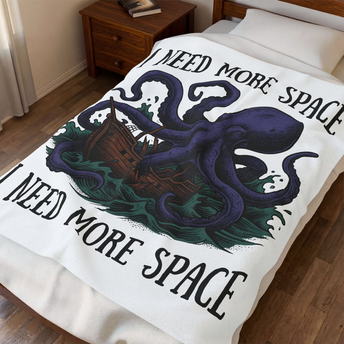 Octopus Ship Blanket Funny Nautical Gift Women Vintage Blanket Kraken Blanket Humor Fan Retro Blanket Maritime Graphic Hand Drawn Ocean Blanket