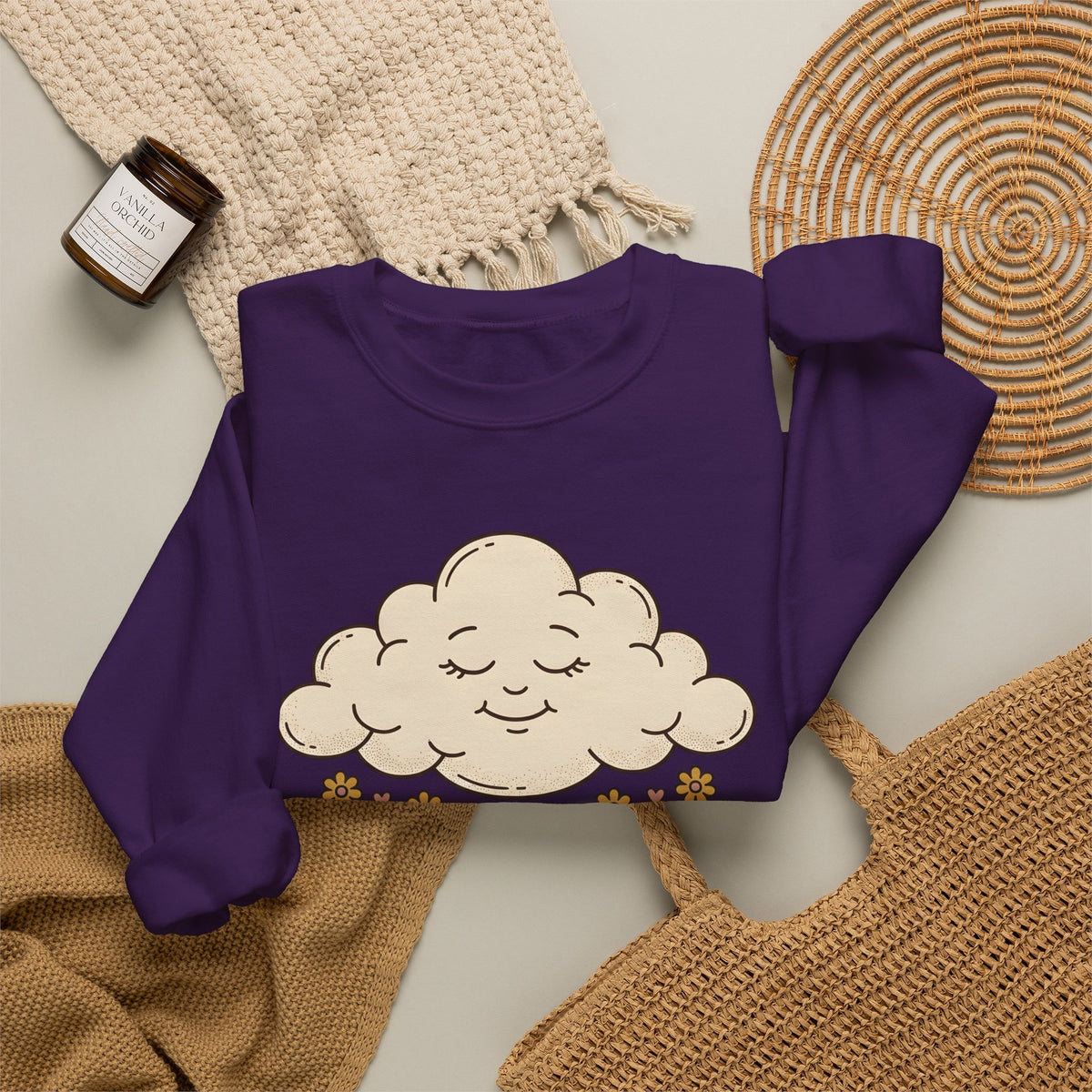 Joyful Cloud Sweatshirt Boho Chic Encouragement Gift Women Cartoon Sweatshirt Cloud Sweatshirt Bohemian Fan Illustrated Graphic Sweatshirt Hand Drawn Bloom