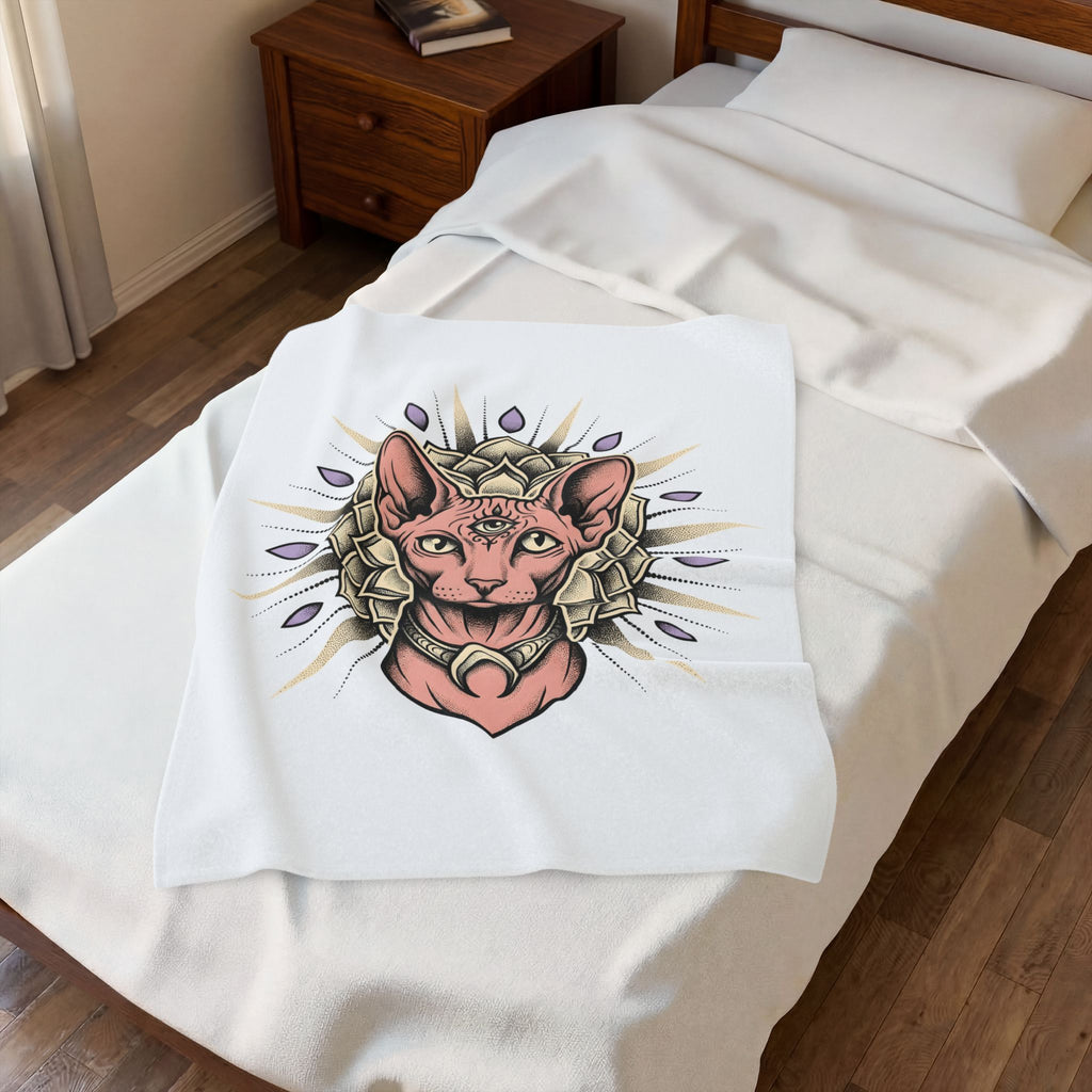 Sphynx Pet Blanket Cat Meditation Gift Women Tribal Blanket Hairless Cat Blanket Cat Fan Tribalism Blanket Mindfulness Graphic Etched Circle Design
