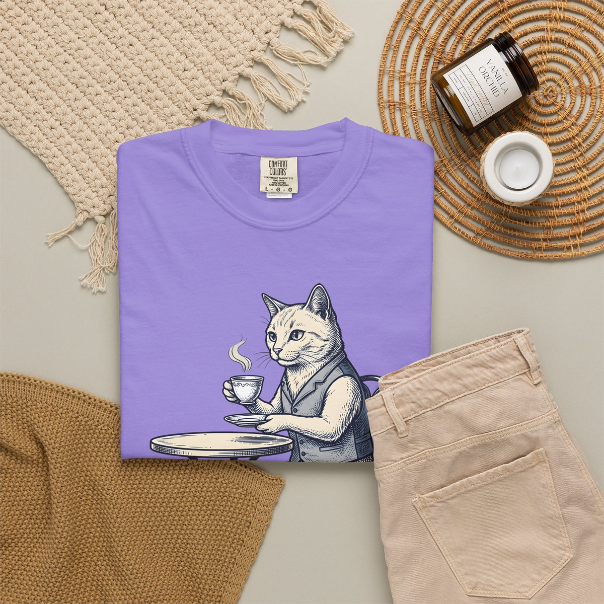 Cat Mocha T-Shirt Coffee Creature Gift Women Nostalgic T-Shirt Kitten T-Shirt Coffee Fan Animal Graphic Doodle Café Bench T-Shirt
