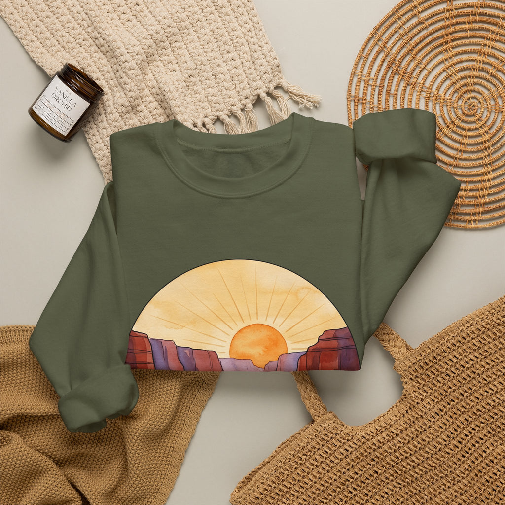 Desert Canyon Sweatshirt Nature Hiking Gift Women Hand Painted Sweatshirt Canyon Sweatshirt Outdoors Enthusiast Painted Sweatshirt Trekker Graphic Retro Dawn